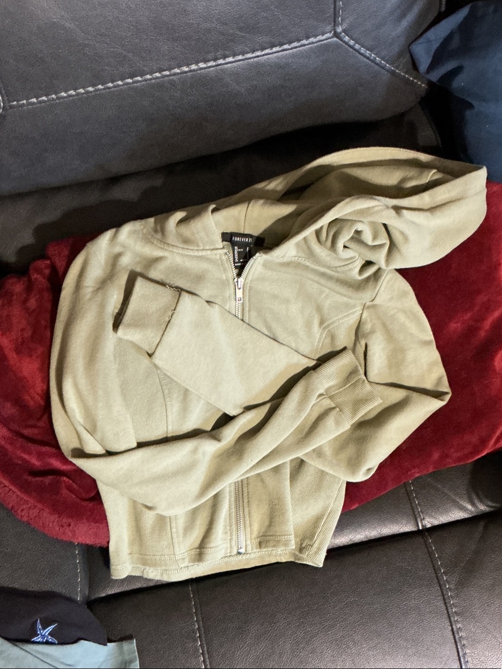 Forever 21 Olive Green Men's Zip-Up Hoodie Sweater